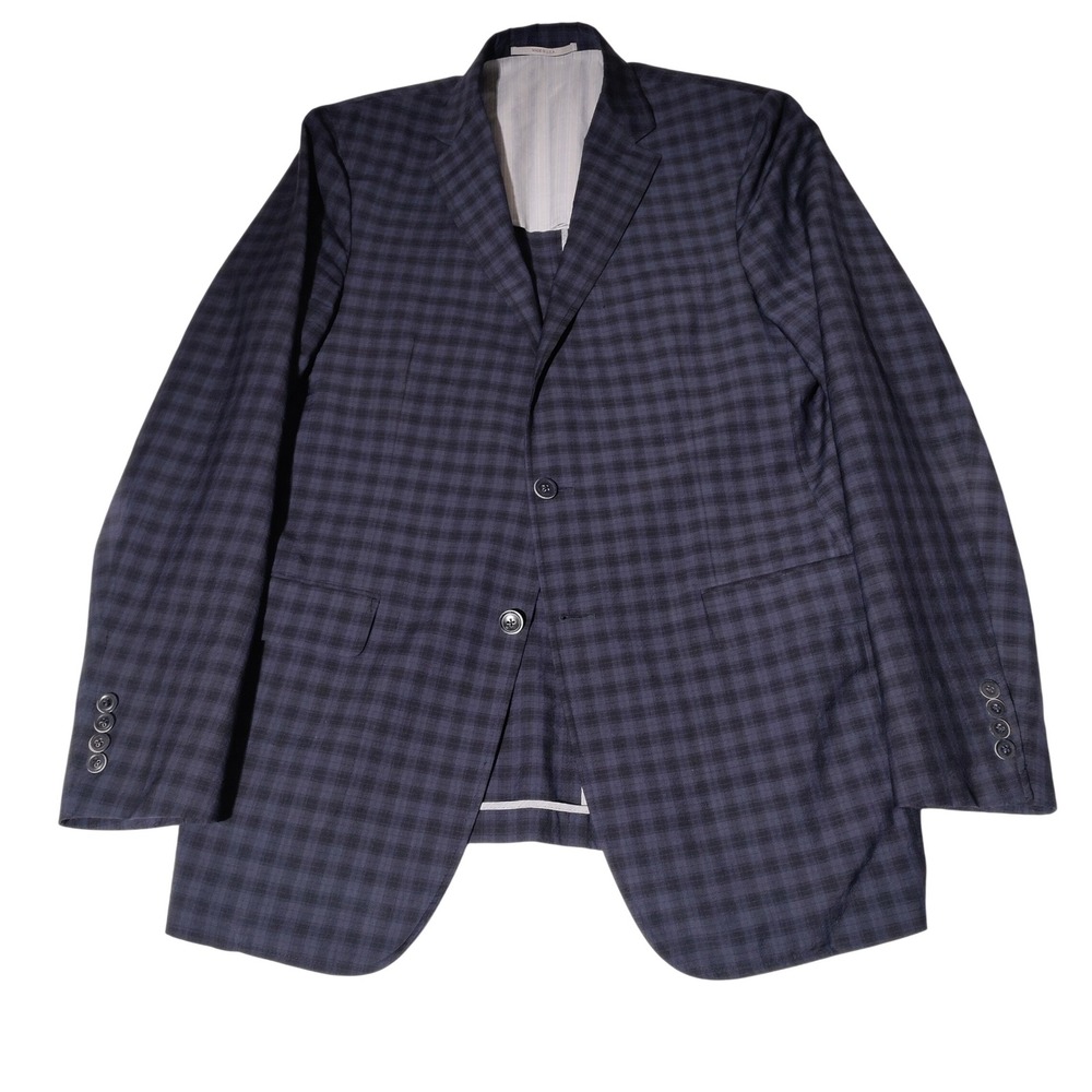 Hickey‎ Freeman Milburn 42 Long Blue Gingham Wool Lycra Sport Coat Blazer
